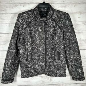 Sandro Boucle Black/White Boucle Knit Acrylic Polyester Lined Luxury Jacket XL